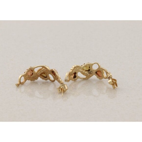 10k Yellow Gold Black Hills Gold Leaf Hoop Earrings 7/8" x 3/8" - Picture 10 of 10